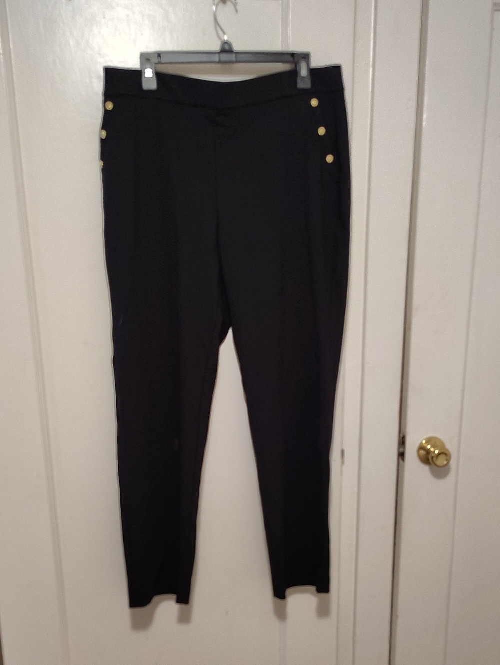 Anne Klein Black Slim Ponte Pants with Gold Accent Buttons